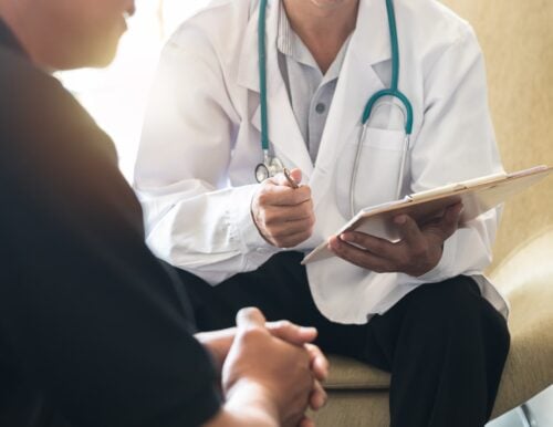 Estimated Lifetime Gained with Cancer Screening Tests Men's health exam with doctor or psychiatrist working with patient having consultation on diagnostic examination on male disease or mental illness in medical clinic or hospital mental health service